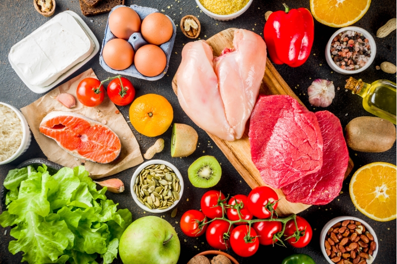 selection of raw foods presented on a table